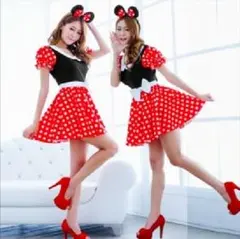 ★ミニーちゃん風★ドッド柄ワンピース　コスプレ衣装　カチューシャ付き