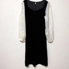 【2】メーカー不明　レディース　ドレス　結婚式　黒　ワンピース　長袖　キレイめ