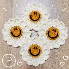 デイジーニコちゃん 花 ドイリー アクリルたわし コースター 4枚セットのサムネイル