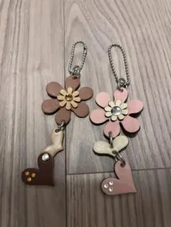 レザー キーホルダー お花 ハンドメイド