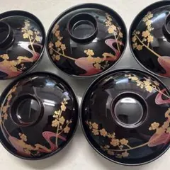 高級漆器 蓋付き椀 5客セット 椿蒔絵 - メルカリ