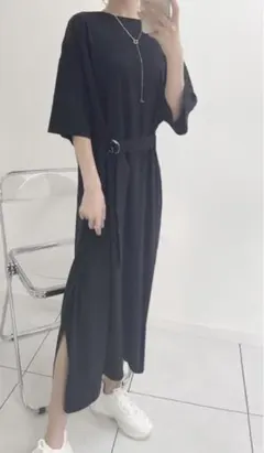 コットンフロントベルトワンピース