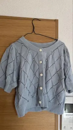 INGNI ダイヤモンド編み ライトブルー ニットカーディガン