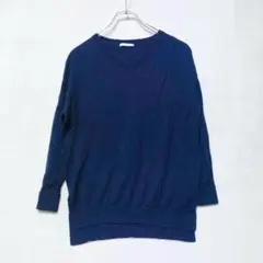 オペークドットクリップ Vネックニット 七分袖 ネイビー（S）