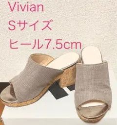 Vivian コルクヒールサンダル 歩きやすい太めヒール7.5cm 23.0のサムネイル