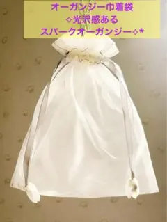オーガンジー巾着袋 艶やかな光沢✧ほんのり透け感スパークオーガンジー✧アイボリー