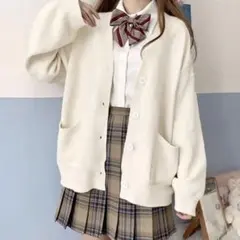 スクールカーディガン　ニットカーディガン　白　ホワイト　制服
