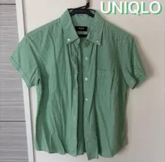 ユニクロ　チェック柄半袖シャツ　Mサイズ　グリーン　UNIQLOのサムネイル