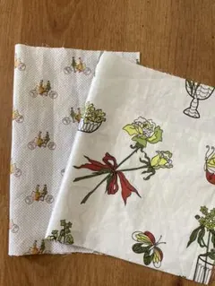 アメリカ　アンティーク　生地　自転車柄　花柄