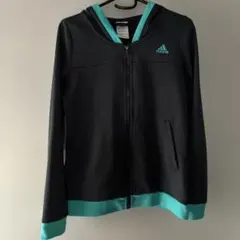 No.399adidas ジップアップフードジャケットグレー/ターコイズ　S