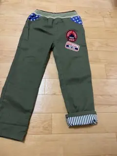 ベビードール オリーブ色110cm長ズボン 星柄ポケット