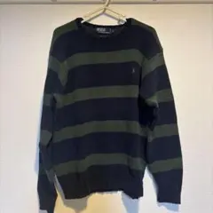 希少 90s ポロラルフローレン 太ボーダー コットン ニット 刺繍ロゴ