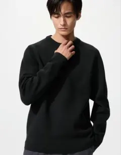 UNIQLO ウォッシャブルミラノリブクルーネックセーター　BLACK