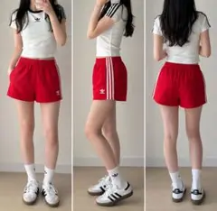 adidas オリジナルス M　カジュアルコーデ　スポーツ　ショート丈　ライン