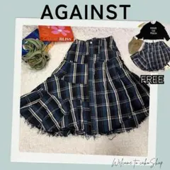 アゲインスト　AGAINST　変形 フレアスカート　アシンメトリー　チェック柄