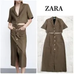 完売品★ZARA 半袖　セットアップ　リネン　カーキのサムネイル