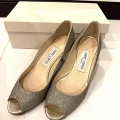 JIMMY CHOO シルバーオープントゥパンプス　36