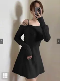 ワンショルダーリボンニットミニワンピース