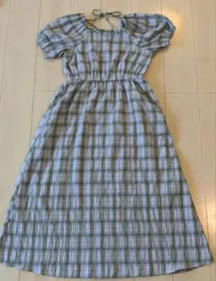 earth music&ecology チェック柄 半袖ロングワンピース