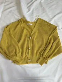 マスタードリブ編みカーディガン M