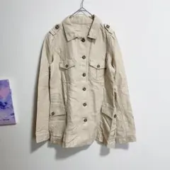 ミリタリージャケット　コート　ステンカラー　ベージュ　麻　コットン