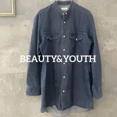 ビューティー&ユース B&Y バンドカラーデニムシャツ ゆったり