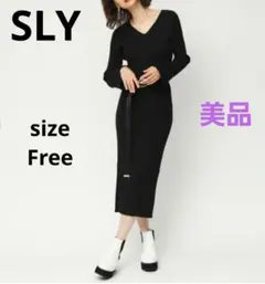 【SLY】美品 Vネックリブロングワンピースブブラック　Free