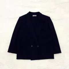 ウール混　カジュアル　ダブルブレスト　テーラードジャケット　コート　ネイビー　Ｓ