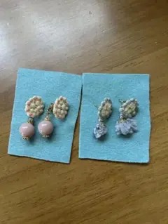 ハンドメイドピンクとグレーのピアス2点セット