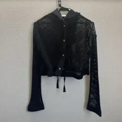 MOUSSY メッシュ クロップドカーディガン ブラック