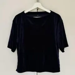 #366 UNIQLO/ベロア プルオーバー/ネイビー/S
