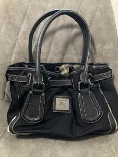 【美品】バーバリーブルーレーベル ハンドバック ナイロン レザー 黒 チェック