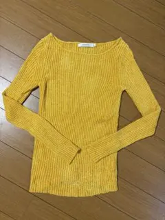 MOUSSY イエロー リブ編み 長袖ニット