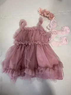 ピンク チュール ベビードレス セット　6-9m