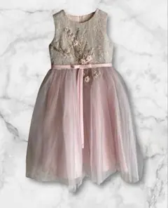 ピンク×グレーの刺繍ドレス　130cm 結婚式　発表会