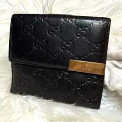 【美品】GUCCI グッチ グッチシマ GGメタルロゴプレート二つ折り財布