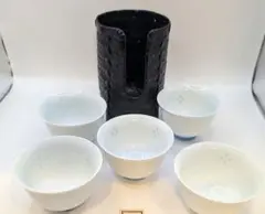 湯飲み5個 籐製収納ケース 岳峰窯