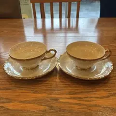 昭和レトロ カップ＆ソーサー 2客セット ラスター彩 金縁