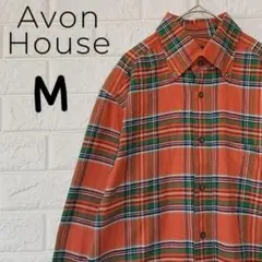 Avon House オレンジ系　チェック柄　 M 長袖シャツ　ボタンダウン