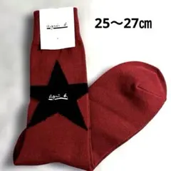 agnis b 靴下　赤 星模様 ソックス 25 26 27㎝　秋冬　アクリル