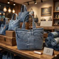 【一点物】デニムリメイクバッグ ハンドメイド ポケット付き