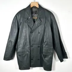 【美品】ダークグリーン レザー　ダブルブレストジャケット　シープスキン サイズF
