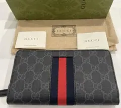 グッチ ウェブ ストライプ ラウンドファスナー 長財布 スプリームキャンバス