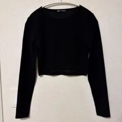 ZARA リブニット クロップド丈 長袖 ブラック L