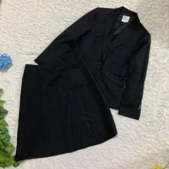 極美品　クミキョク　スカートスーツ　セットアップ　背抜き　黒　ストライプ　2 M