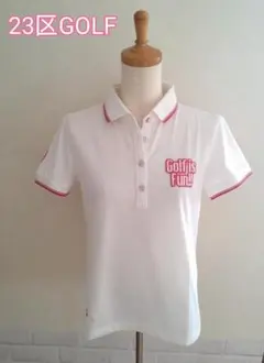 【美品!!】23区GOLF 白のゴルフポロシャツ 鹿の子ポロシャツ S～Mくらい