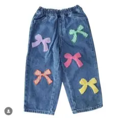 新品 カラフルリボン刺繍デニムパンツ バースデイ 80 moimoi