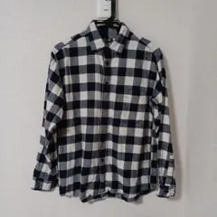 ネイビーとホワイトのチェック柄ネルシャツ Sサイズ　男女兼用