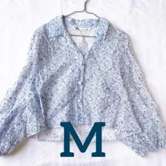 【美品】 ZARA 花柄 ボタニカル柄 シースルーシャツ 春夏 水色 ブラウス