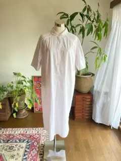 ビンテージ 丸襟 小花柄 ハーフボタン ロング丈 シャツワンピース J7O